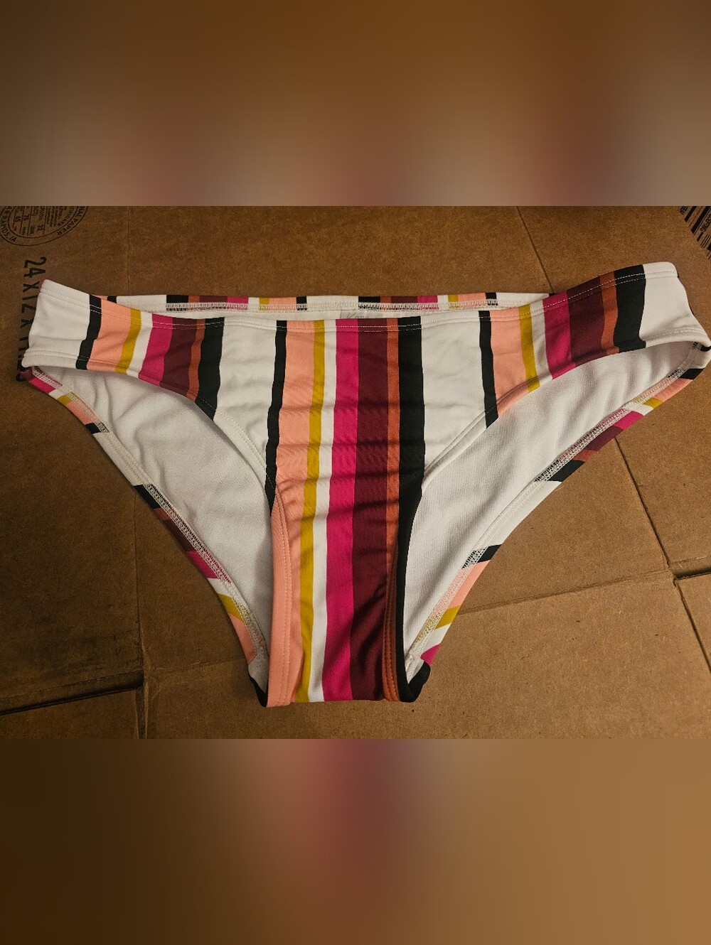 Kona Sol Striped Bikini Bottom in Pink, Brown, Orange, Yellow & White